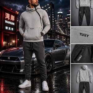 TUXY One Piece Jumpsuit Romper Mens Medium Gray Lounge Athleisure Hoodie